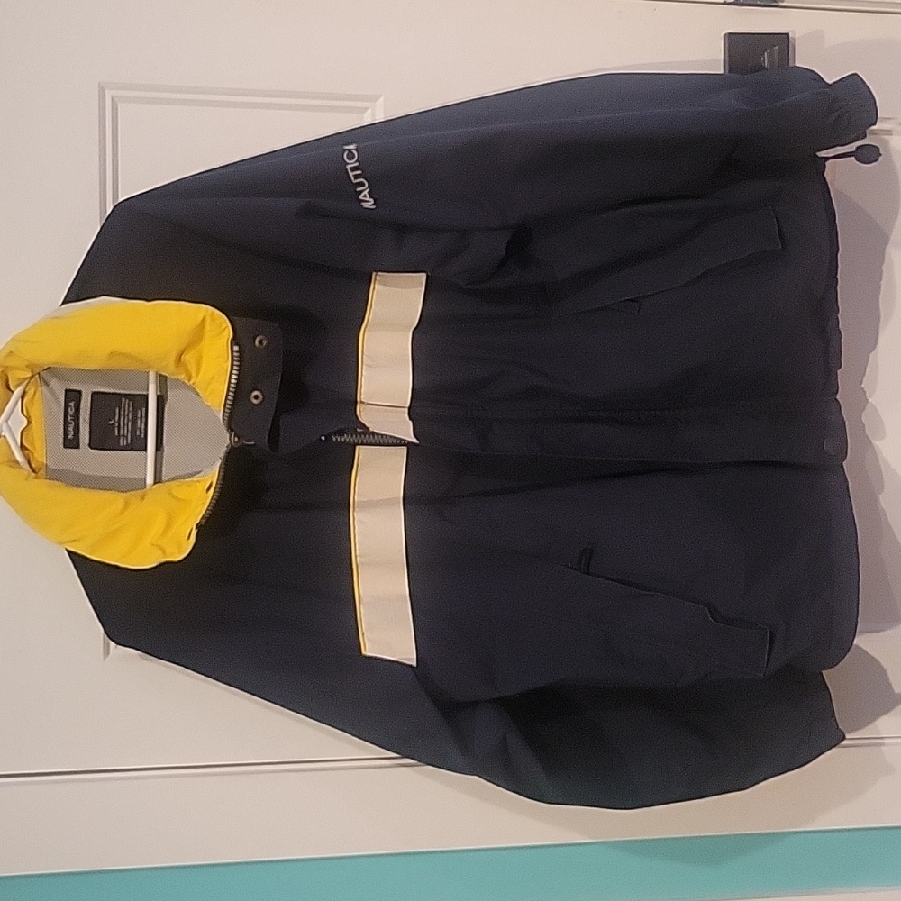Vintage Nautica jacket Men's sz large 1990's 90's dark blue yellow white GUC
